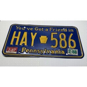 Pennsylvania 1988 "You've Got A Friend IN" Slogan VTG License Plate # HAY-586